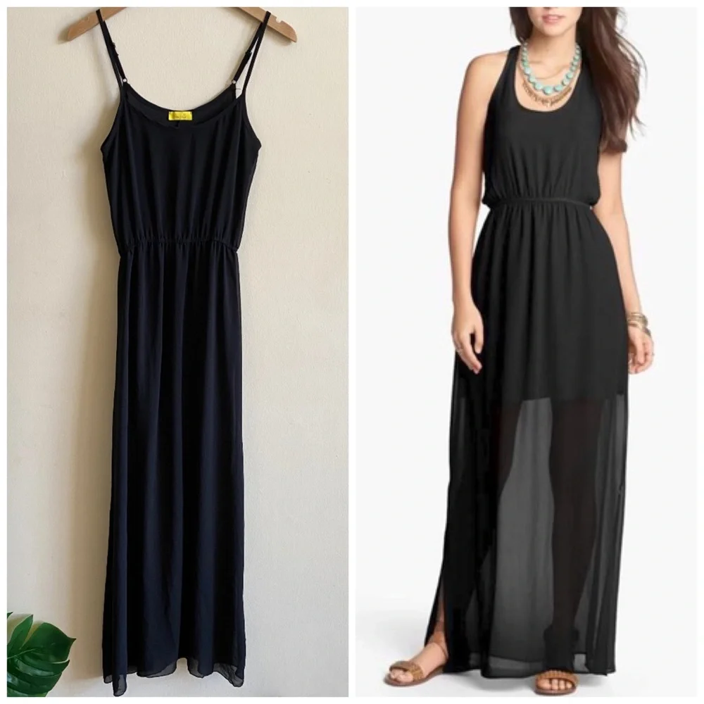 DEE ELLE Black Chiffon Maxi Dress Sheer Layer Size Small - Picture 1 of 10